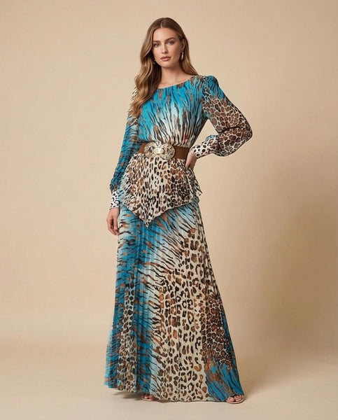 Haut KYOTO-Jupe FIDJI Imp turquoise