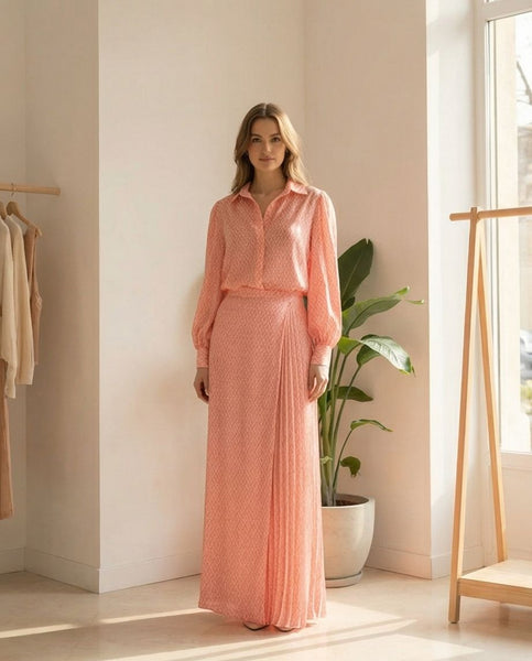 Chemise CAVIAR- Jupe BOOMERANG Imp saumoné