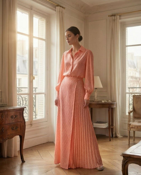 Chemise CAVIAR- Jupe BOOMERANG Imp saumoné