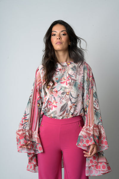 Tunique LAURA imp 191 -Pantalon ELISE Fushia